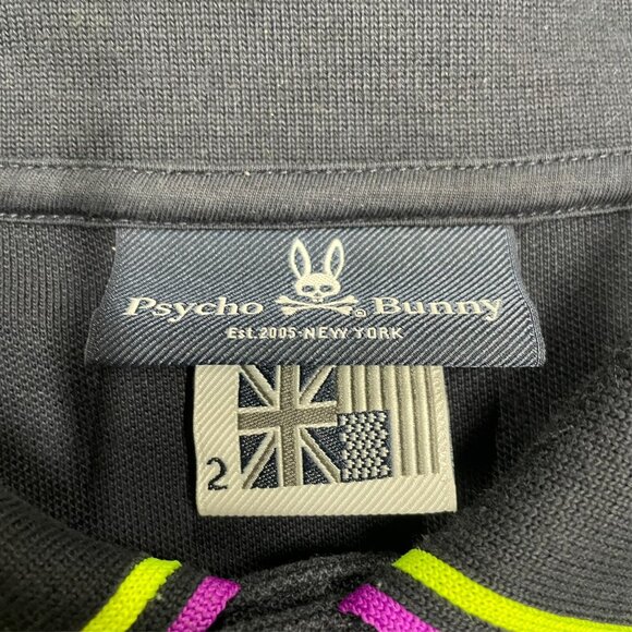 Psycho Bunny Polo Shirt Neon Collar 100% Pima Cotton Size 2 - Picture 5 of 6